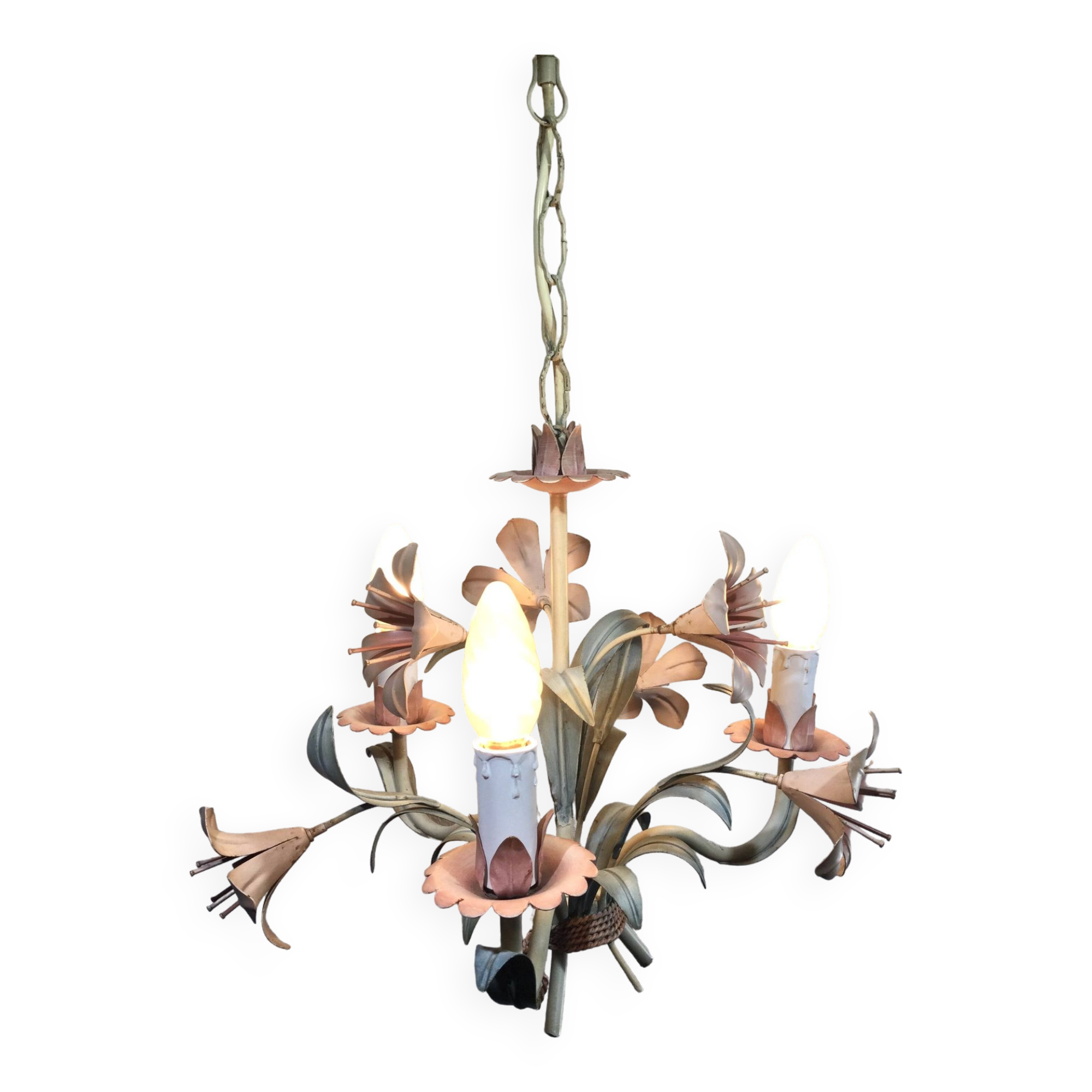 3-light wrought iron chandelier