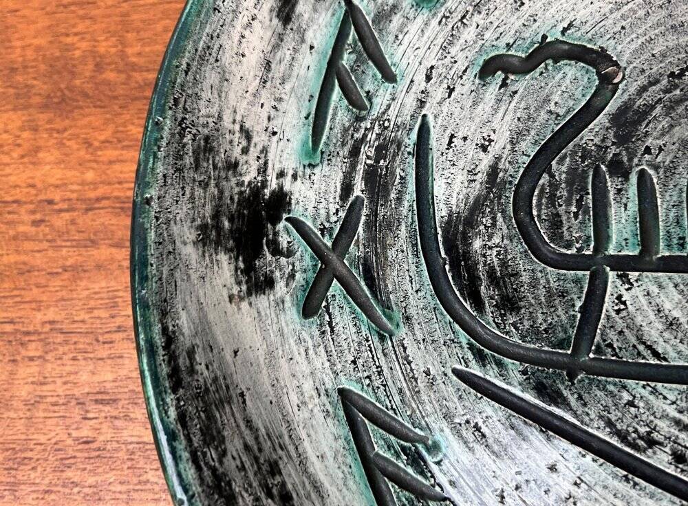 Mid-Century Handmade Ceramic Wall Plate with Viking Patterns from Arol, Norway, 1960s