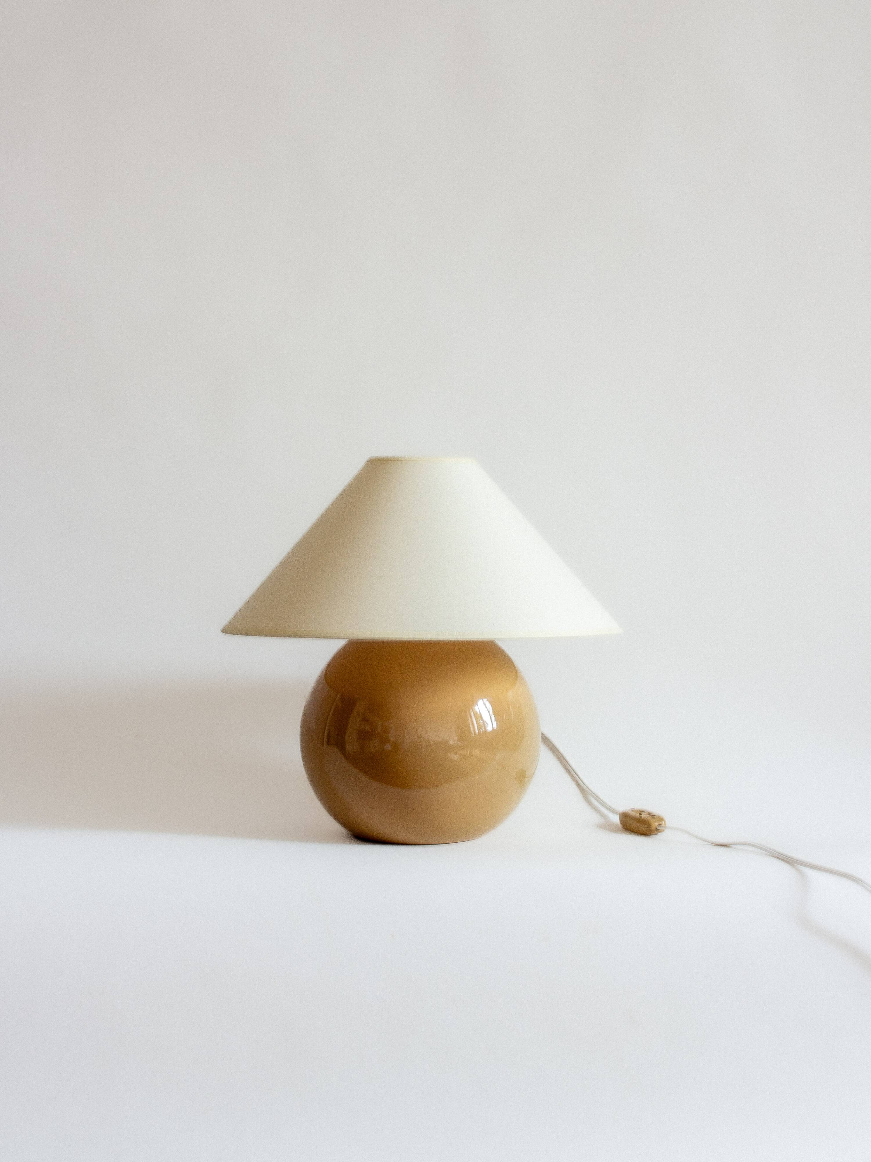 Ceramic ball lamp base in caramel beige color, 70s
