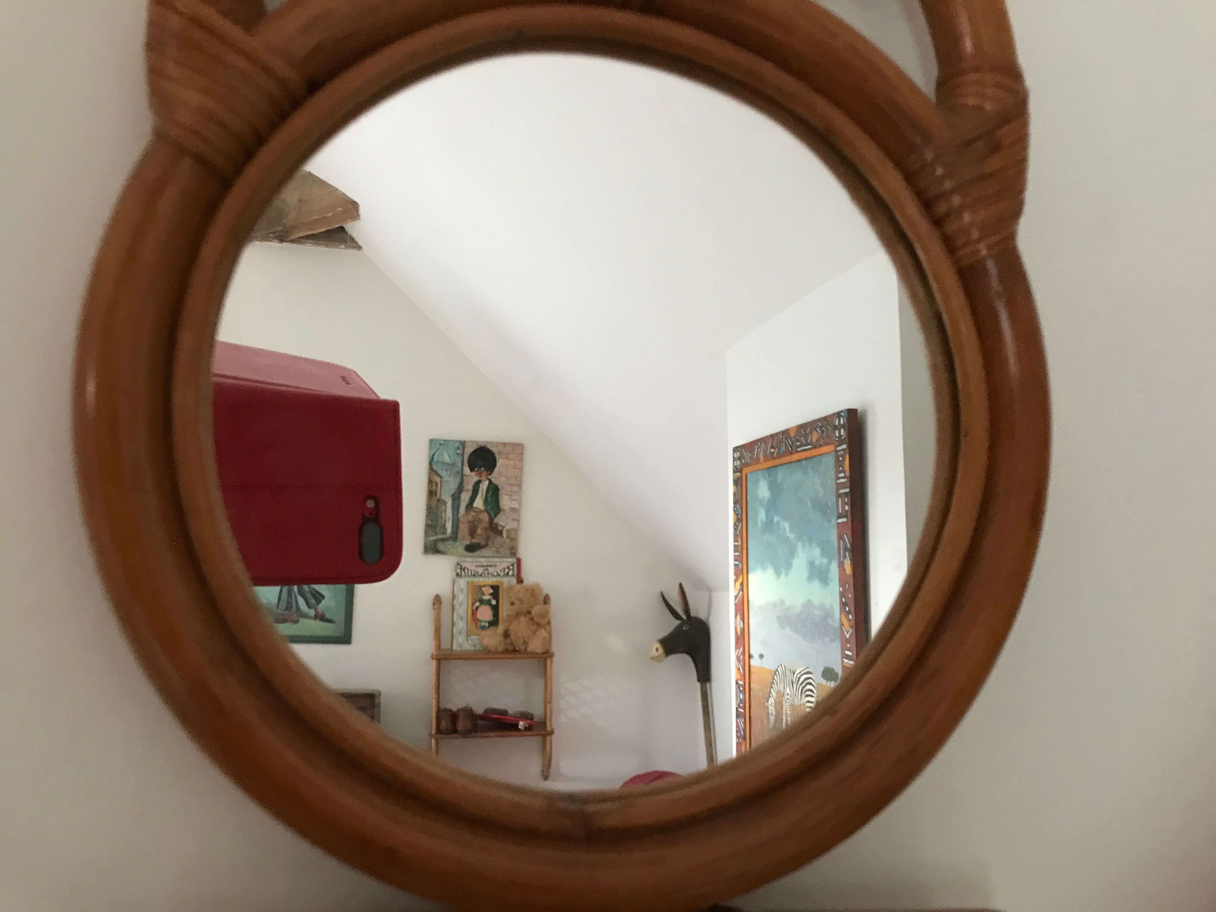 Owl rattan mirror, 46x22cm