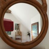 Owl rattan mirror, 46x22cm