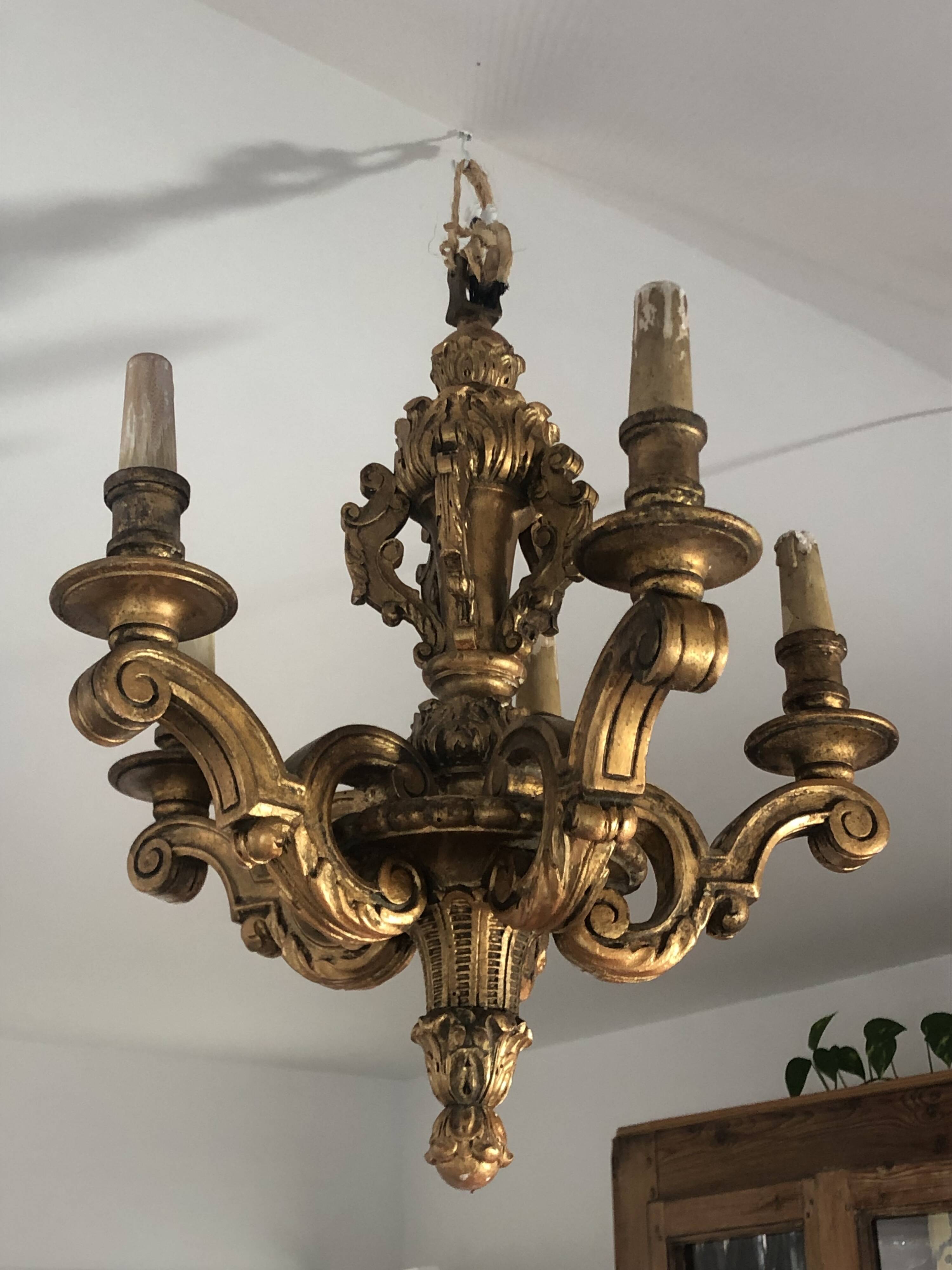 19th century gilded wood chandelier
