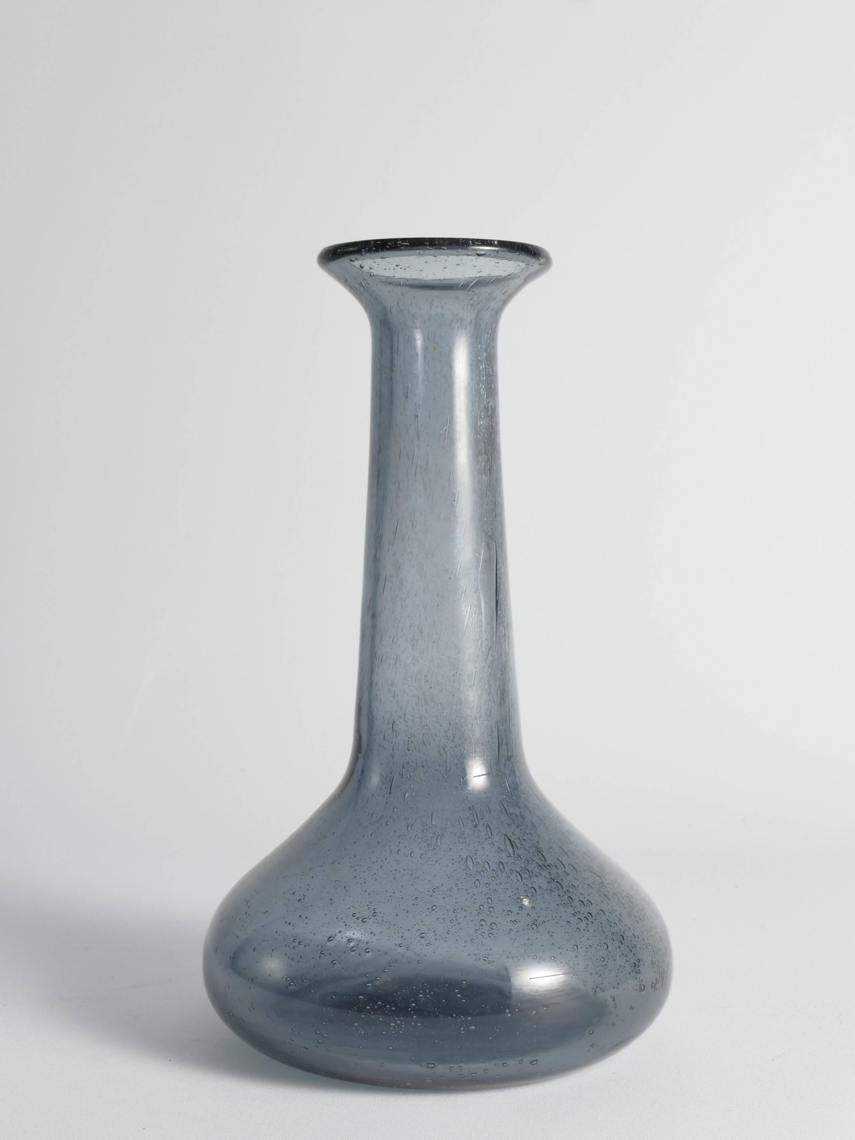 Scandinavian Modern Blue Glass Vase by Erik Höglund for Boda, Sweden 1960's