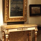Italian Louis XVI White Lacquer and Giltwood Console with Scagliola Siena Marble Top