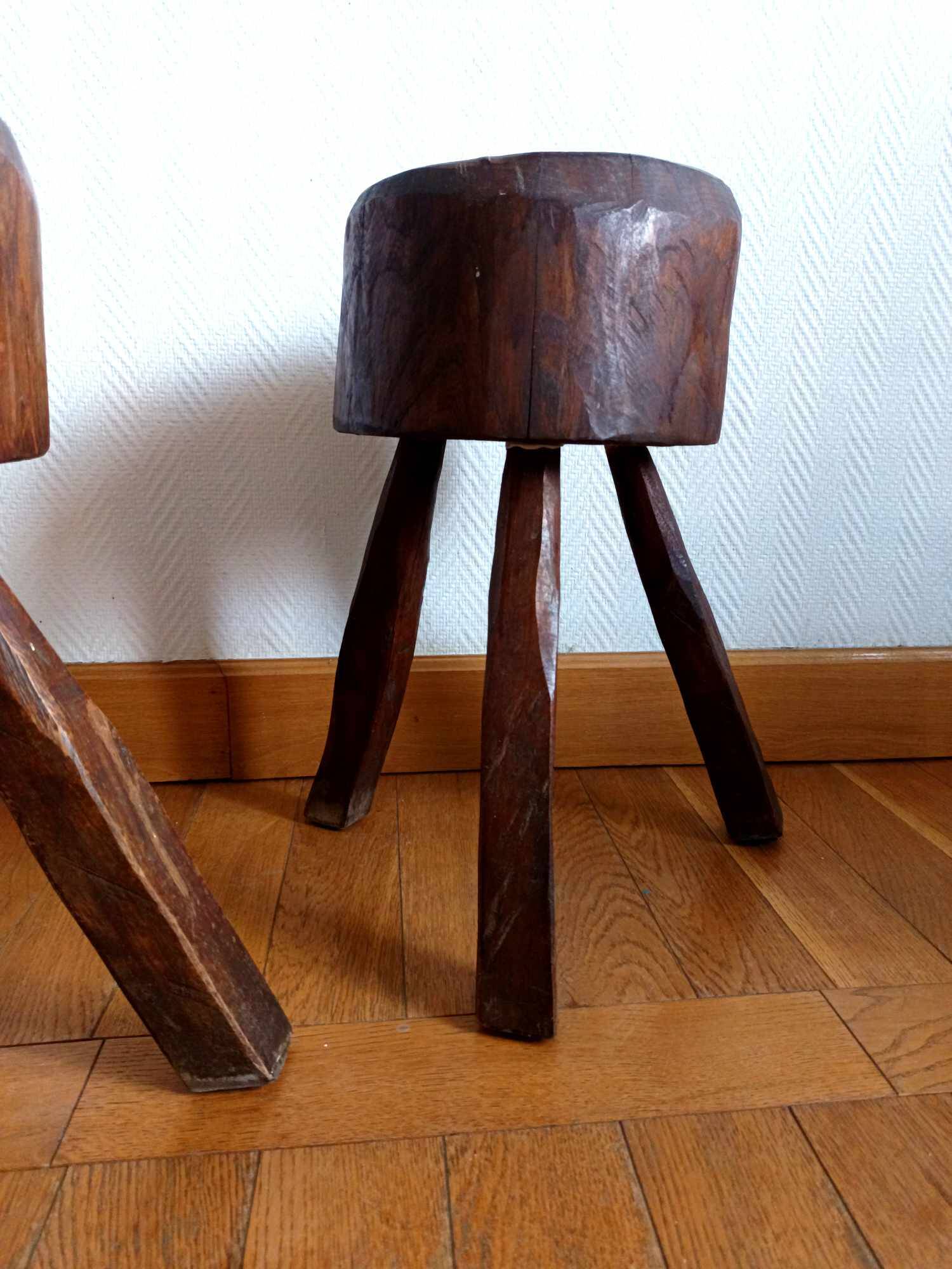 Pair of Brutalist wooden stools, circa 1960