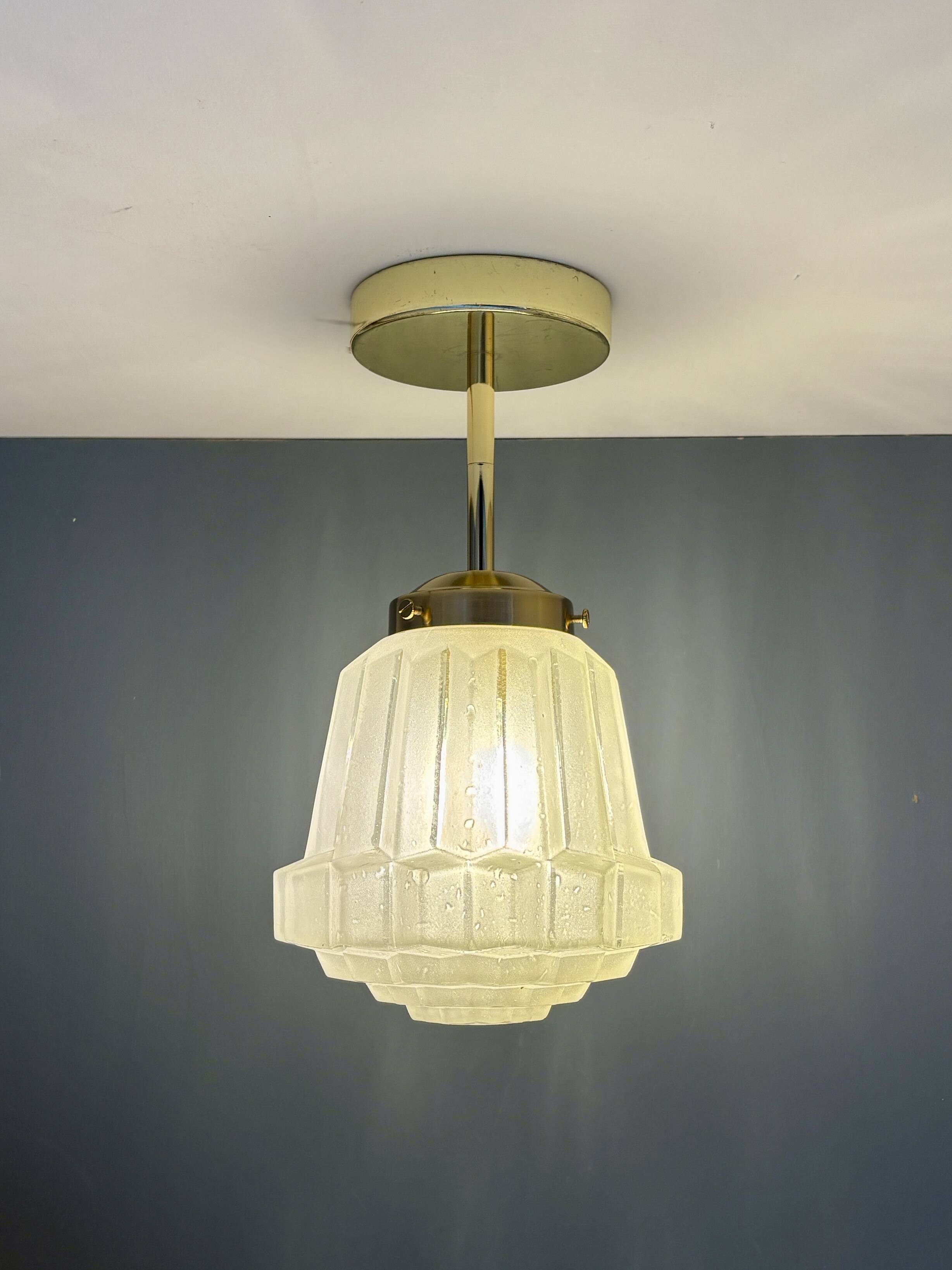 Pendant / Ceiling light with vintage art deco globe in frosted glass