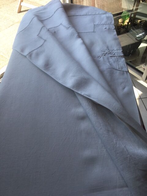 Antique linen sheet embroidered by hand and monogram t t 226 x 324