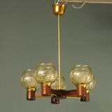 Scandinavian chandelier in mahogany wood and brass