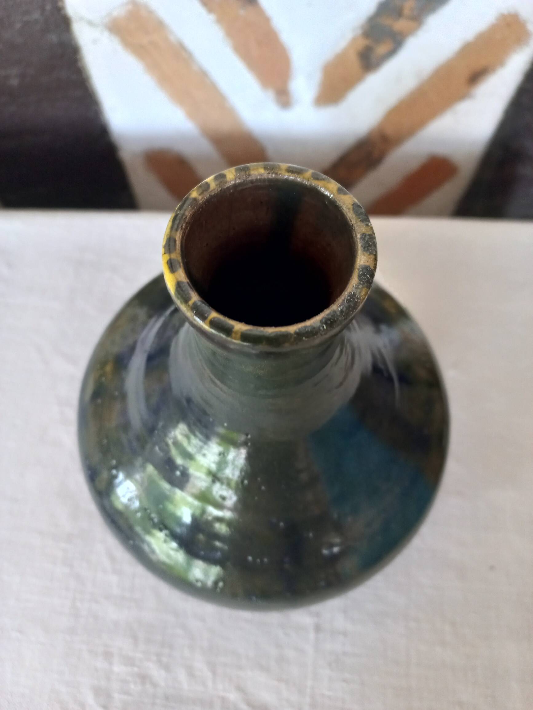 Glazed ceramic vase with blue reflections 1970