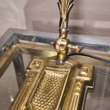 Large restored brass lamp with pretty art nouveau tulip 1900, electricity ok 47x28