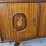 1960s sideboard with decorated doors in wood and brass