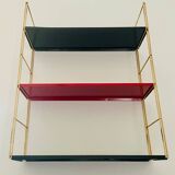 Modular vintage wall shelf, black and red metal circa 1960s