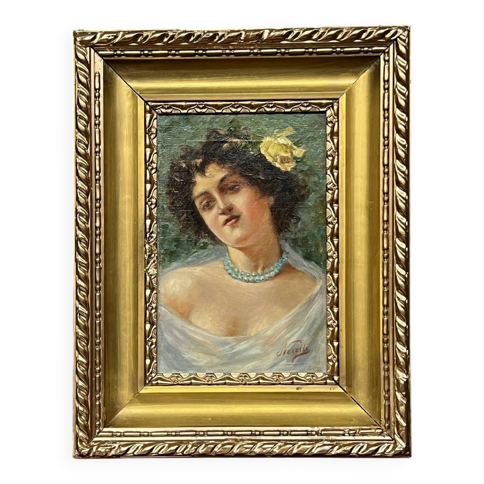 Portrait of a young woman. Signed Nevelli.