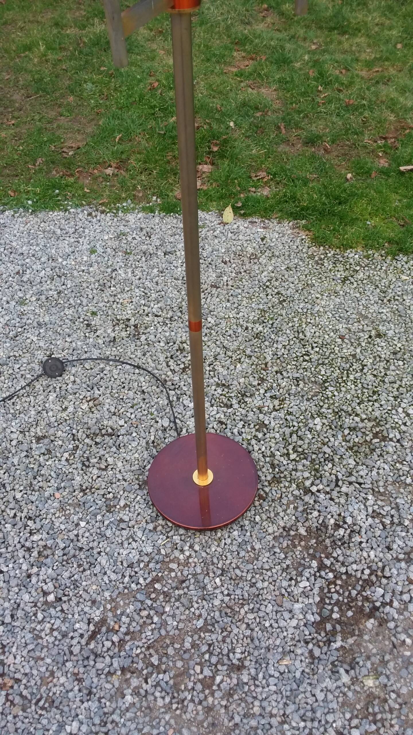 1970s design floor lamp in gold and orange chrome metal with 4 glass tulips