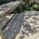 Garden bench in iron and wood and these 2 wooden stools