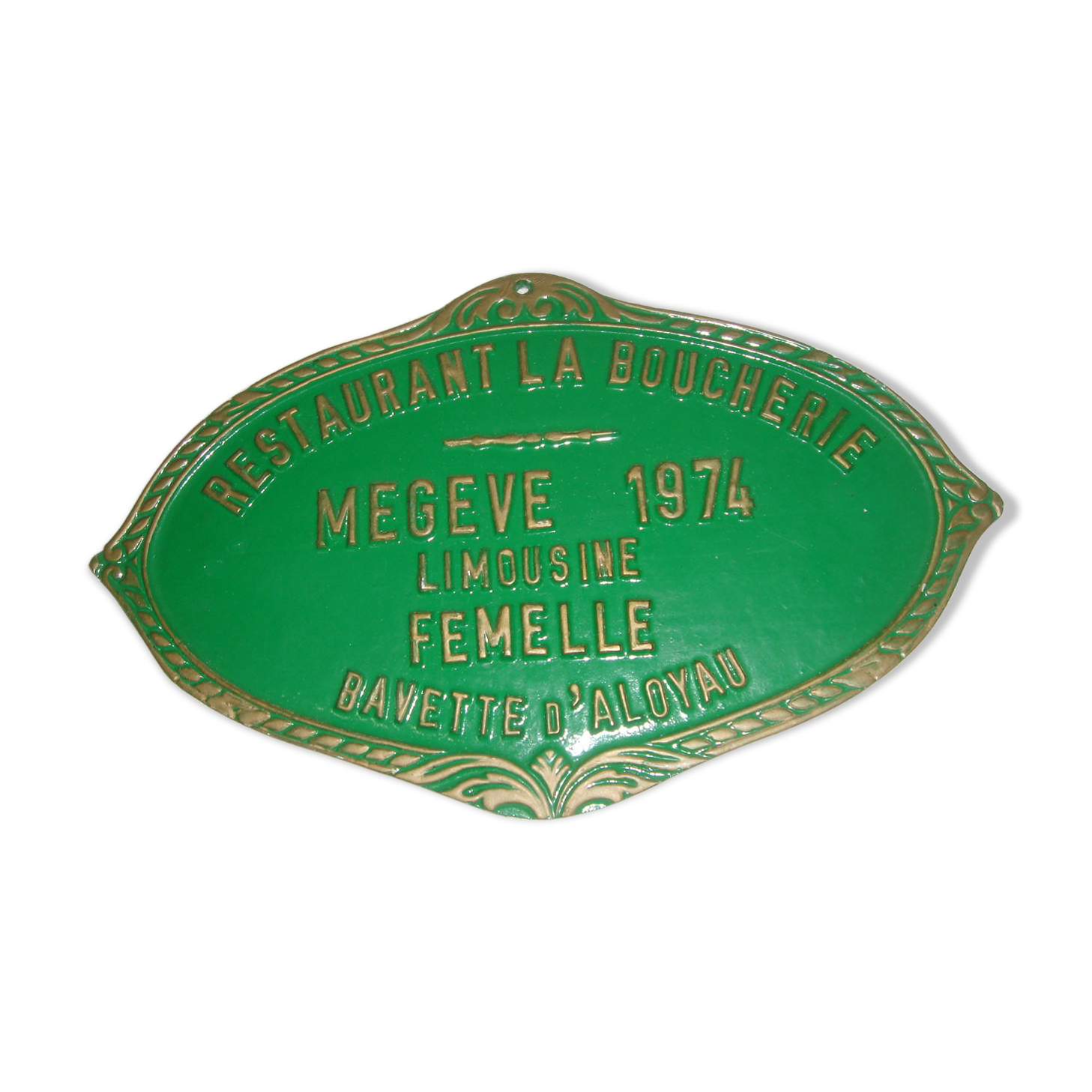 Plaque antique metal restaurant the butcher 1974