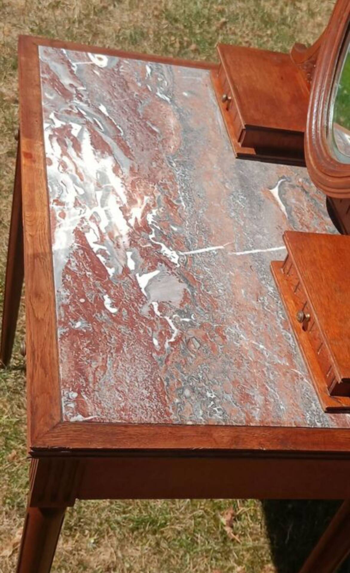 Art Deco dressing table in oak and red marble, 1920s-30s.