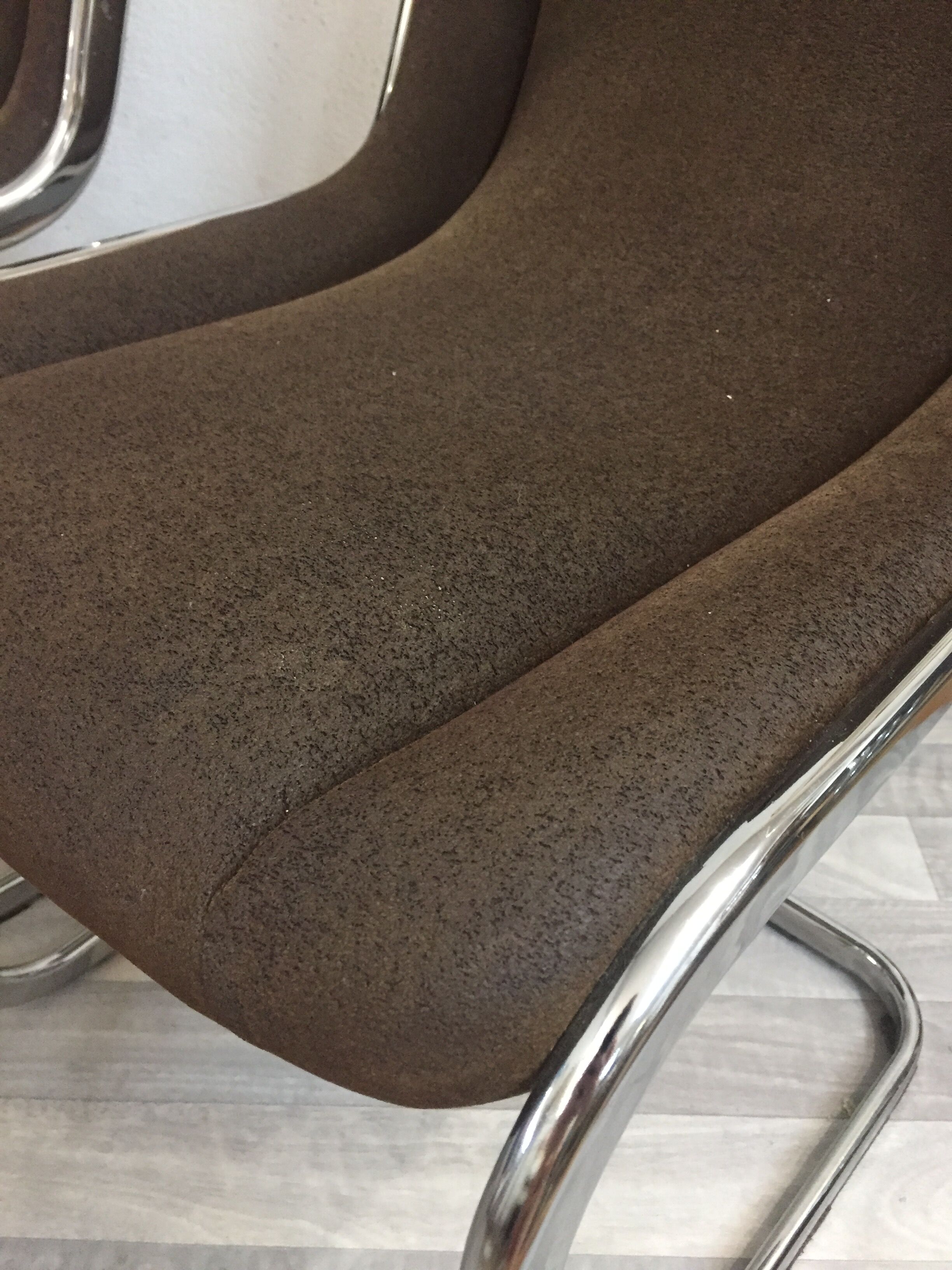 Pair velvet chairs & chrome, 1970