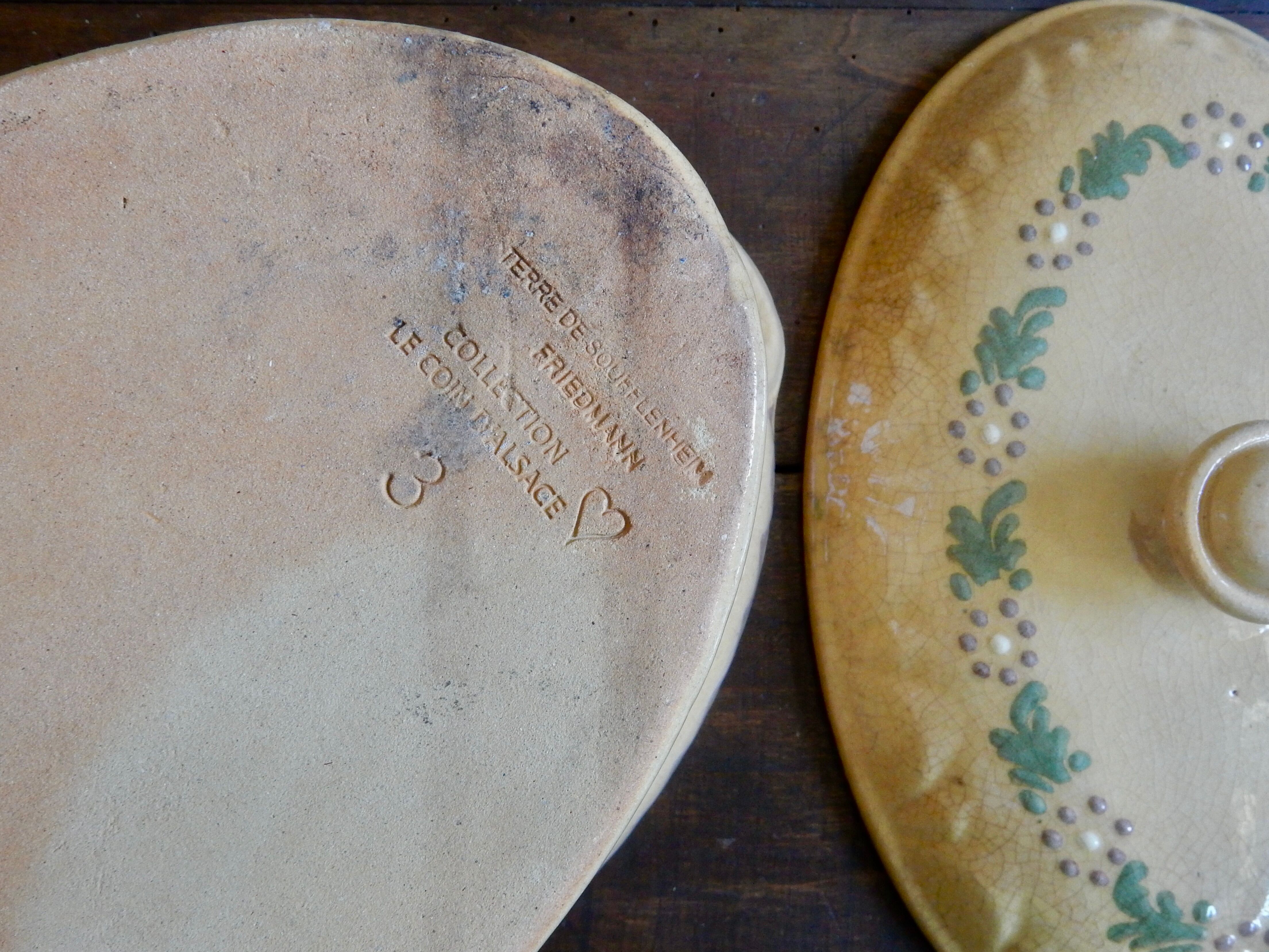 Large Alsatian terrine in ochre terracotta