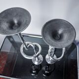 Pair of XL knotted candlesticks in aluminum, Italy, 1980