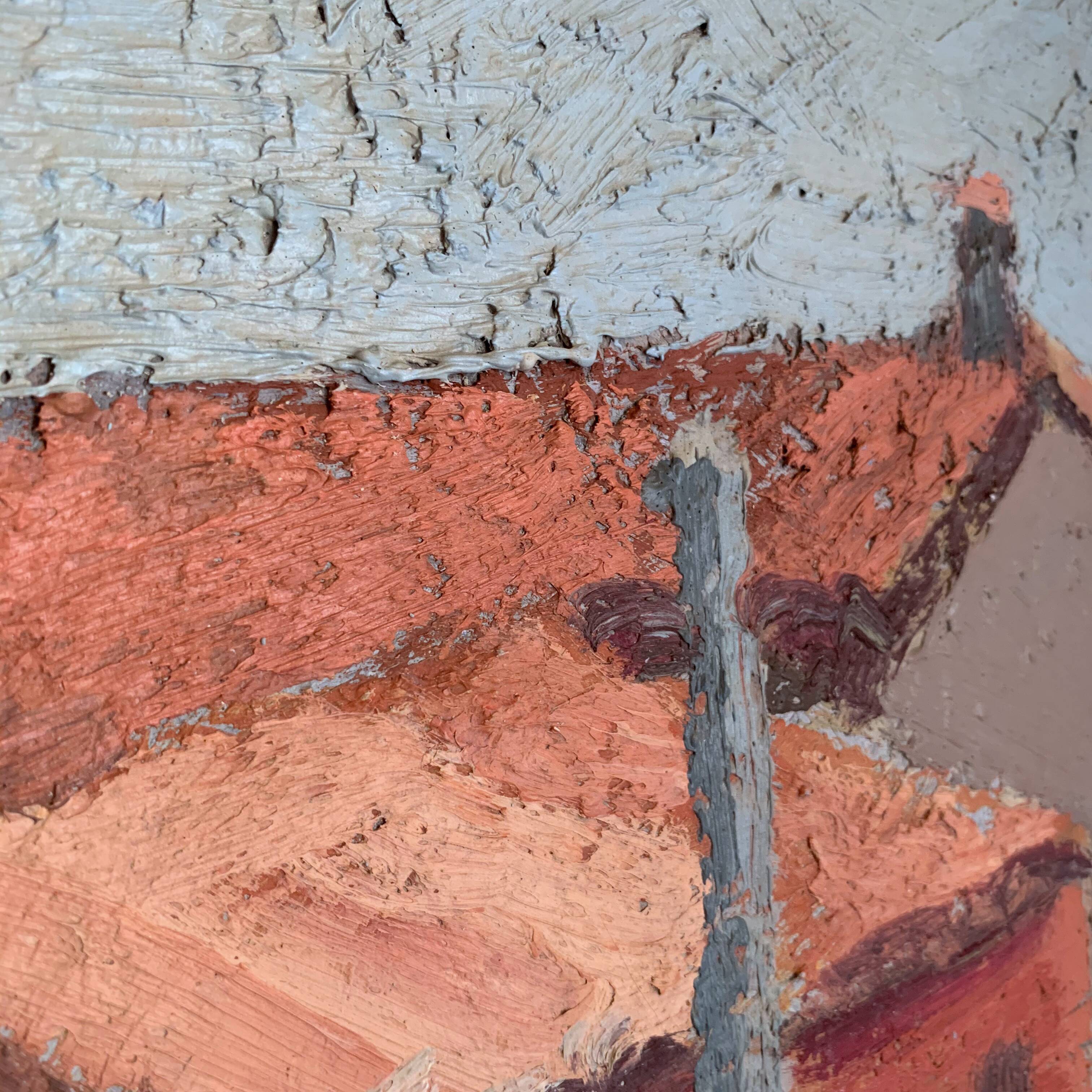 Ancient oil painting on canvas landscape of the south of France