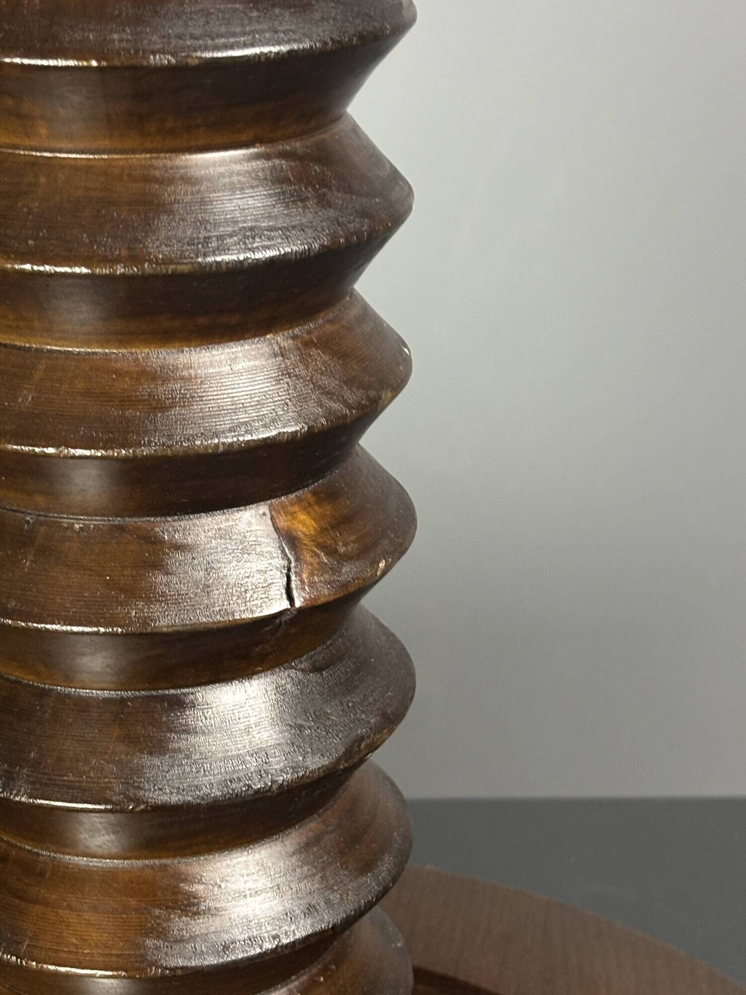 Midcentury brutalist wood turned side table, Charles Dudouyt style, 1950s