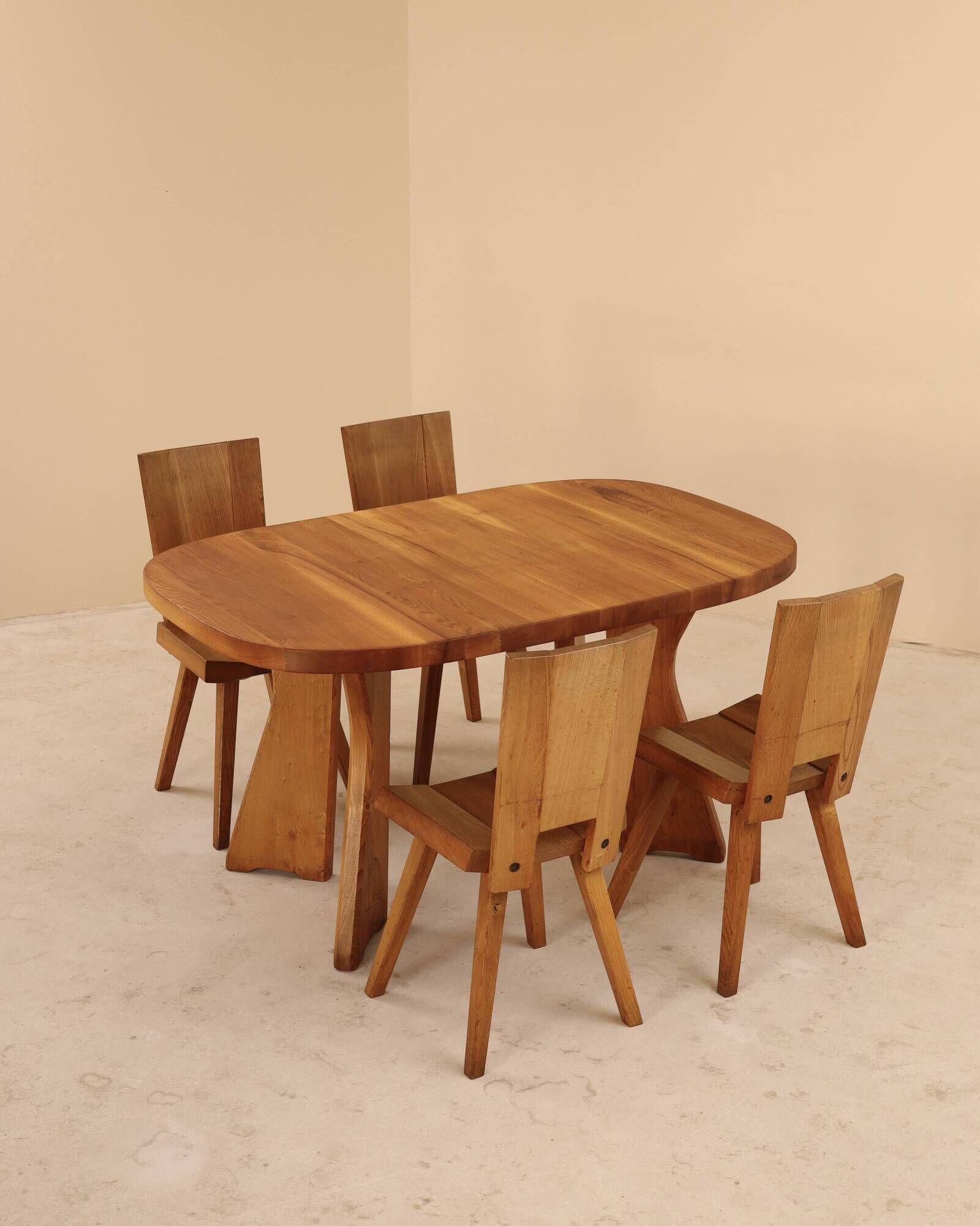 Table in solid elm, Atelier C. Demoyen, France, 1980s