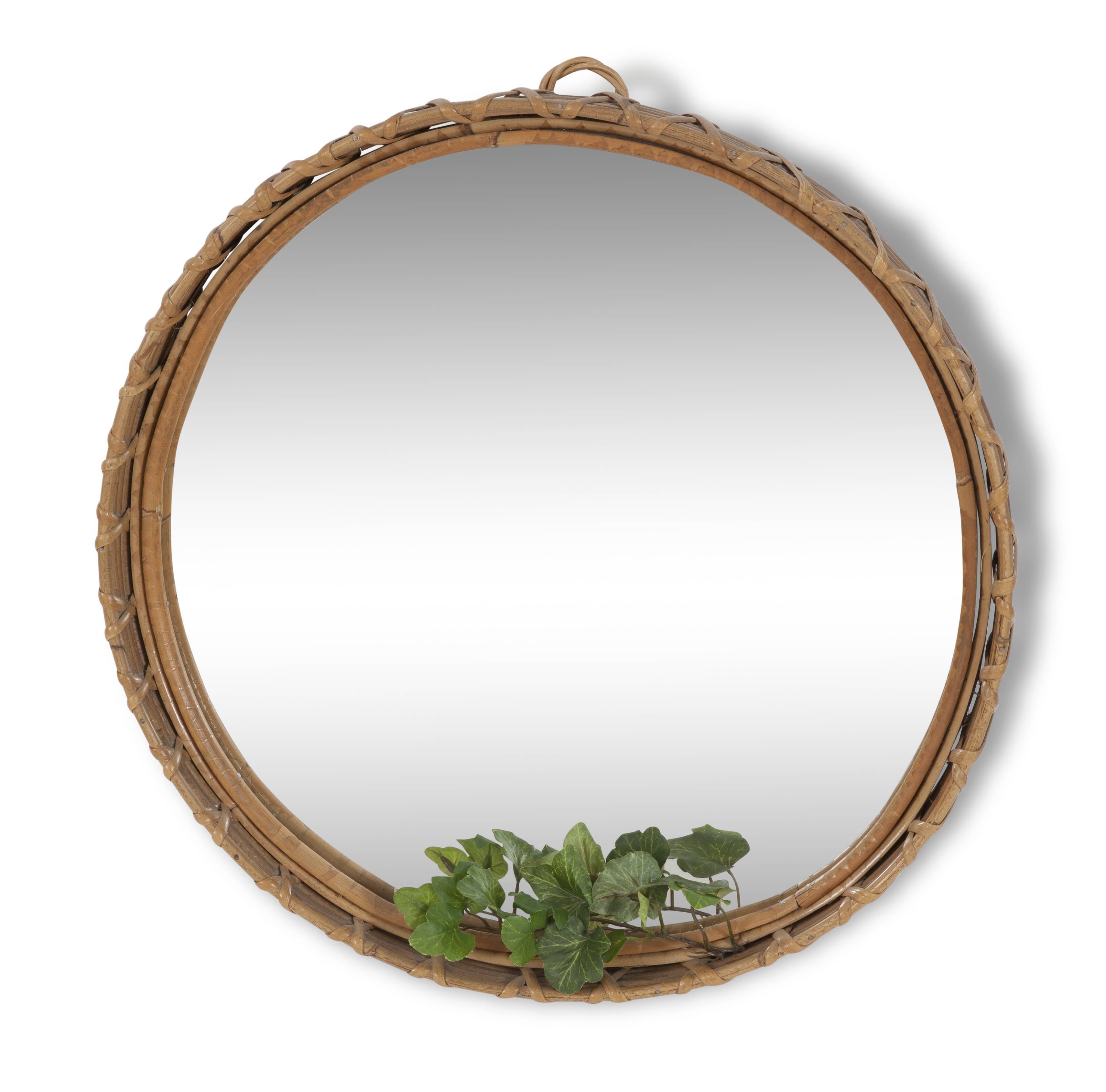 Mirror round vintage rattan