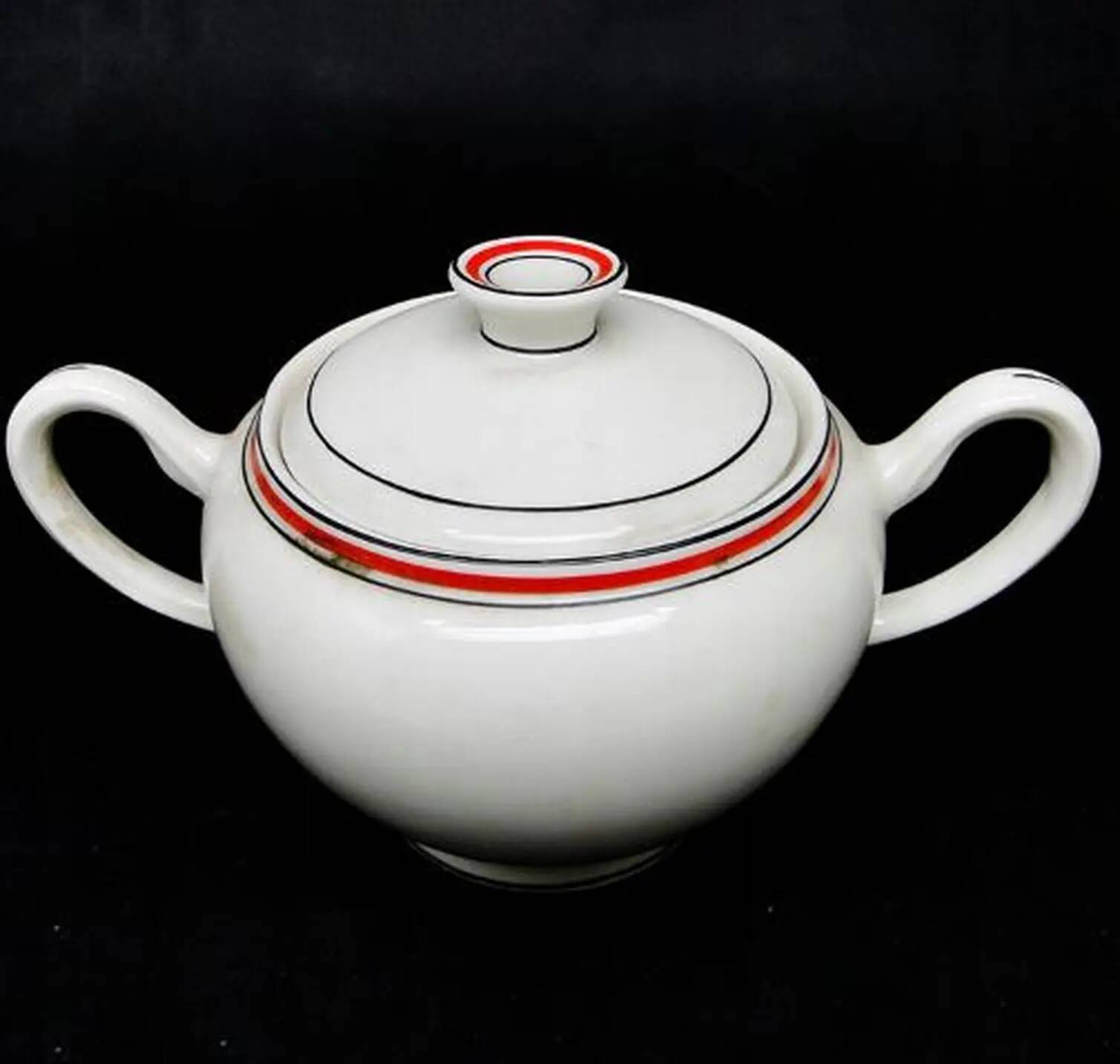 Art déco sugar bowl, cream ceramic, Poland, 1930s