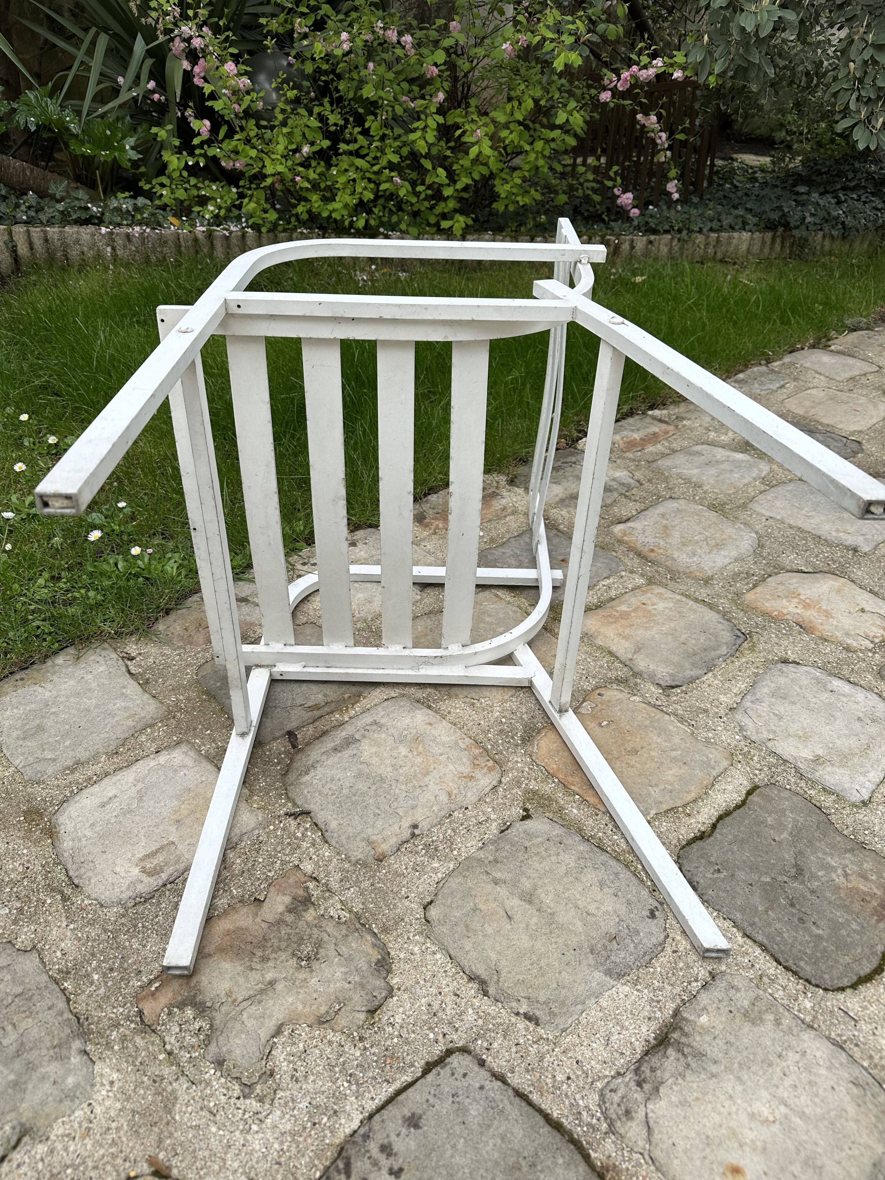 Pair of garden armchairs in white lacquered aluminum - HUGONET