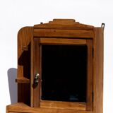 Étagère murale Art déco en bois de noyer avec miroir et tiroirs, rénovée