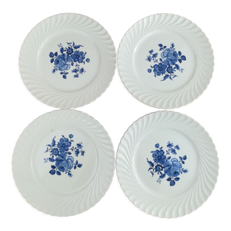 4 assiettes plates Lunéville décor fleurs bleues