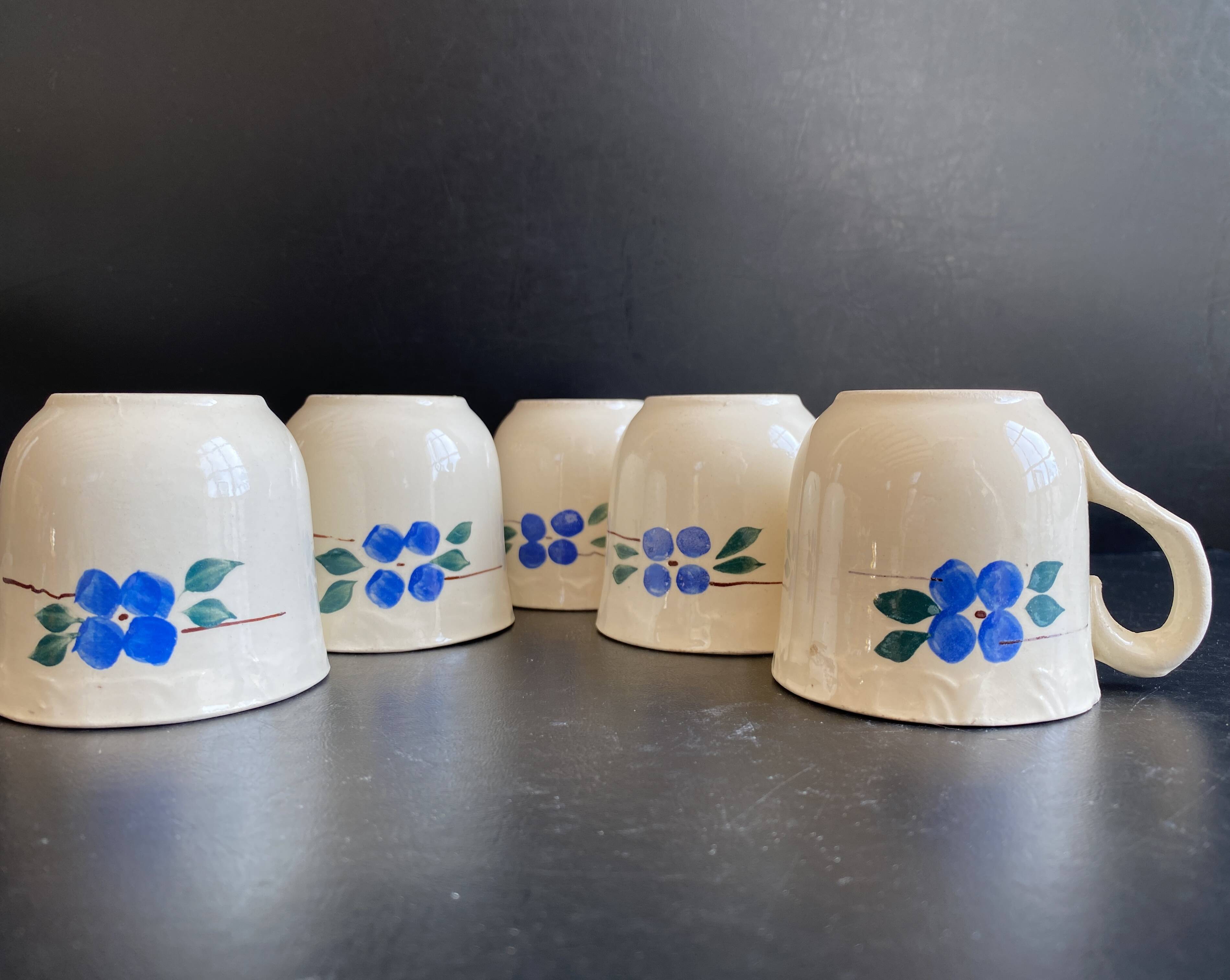 Set of 5 Vintage "Honorine" Mugs - Moulin des Loups (Orchies)