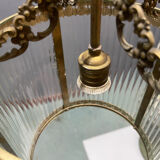 Brass Ribbed Glass Light Pendant 1950’s