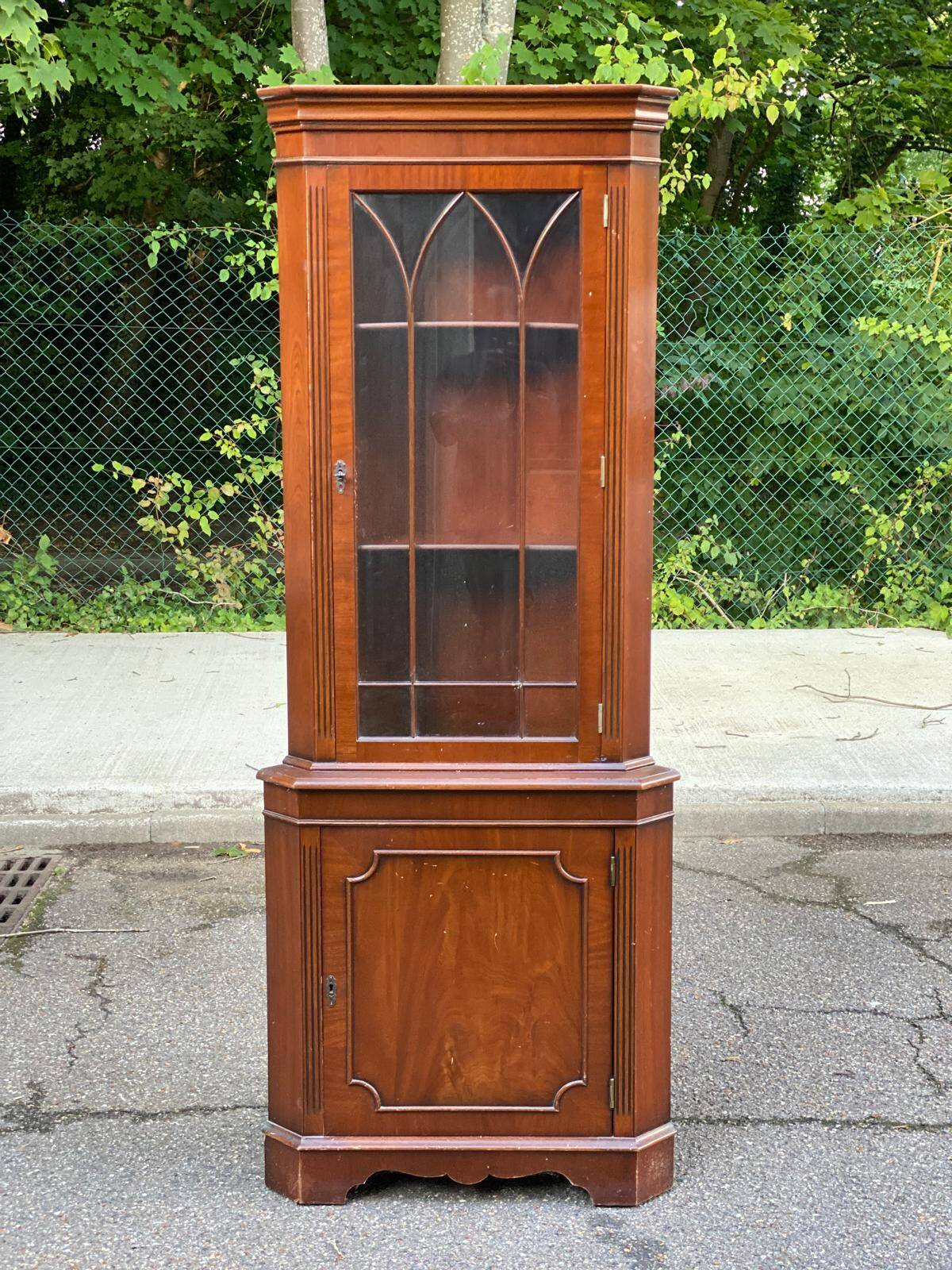 English Victorian wooden corner display cabinet