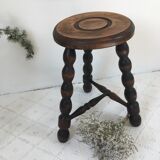 Turned wooden tripod farm stool