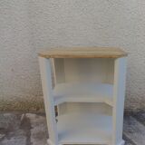 Beige vintage side tables, wooden tops.