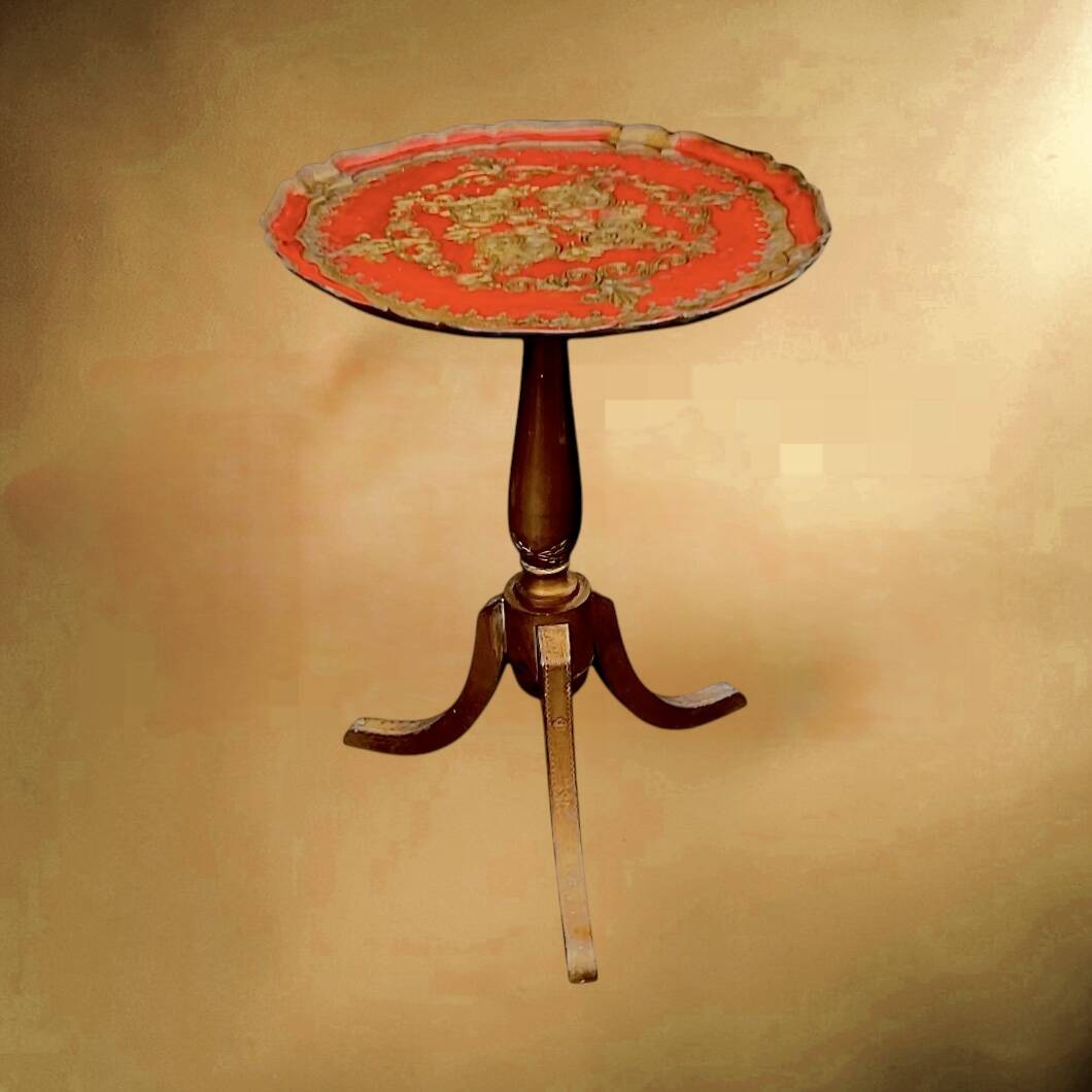 Small Florentine side table with painted top – Italy, mid-century