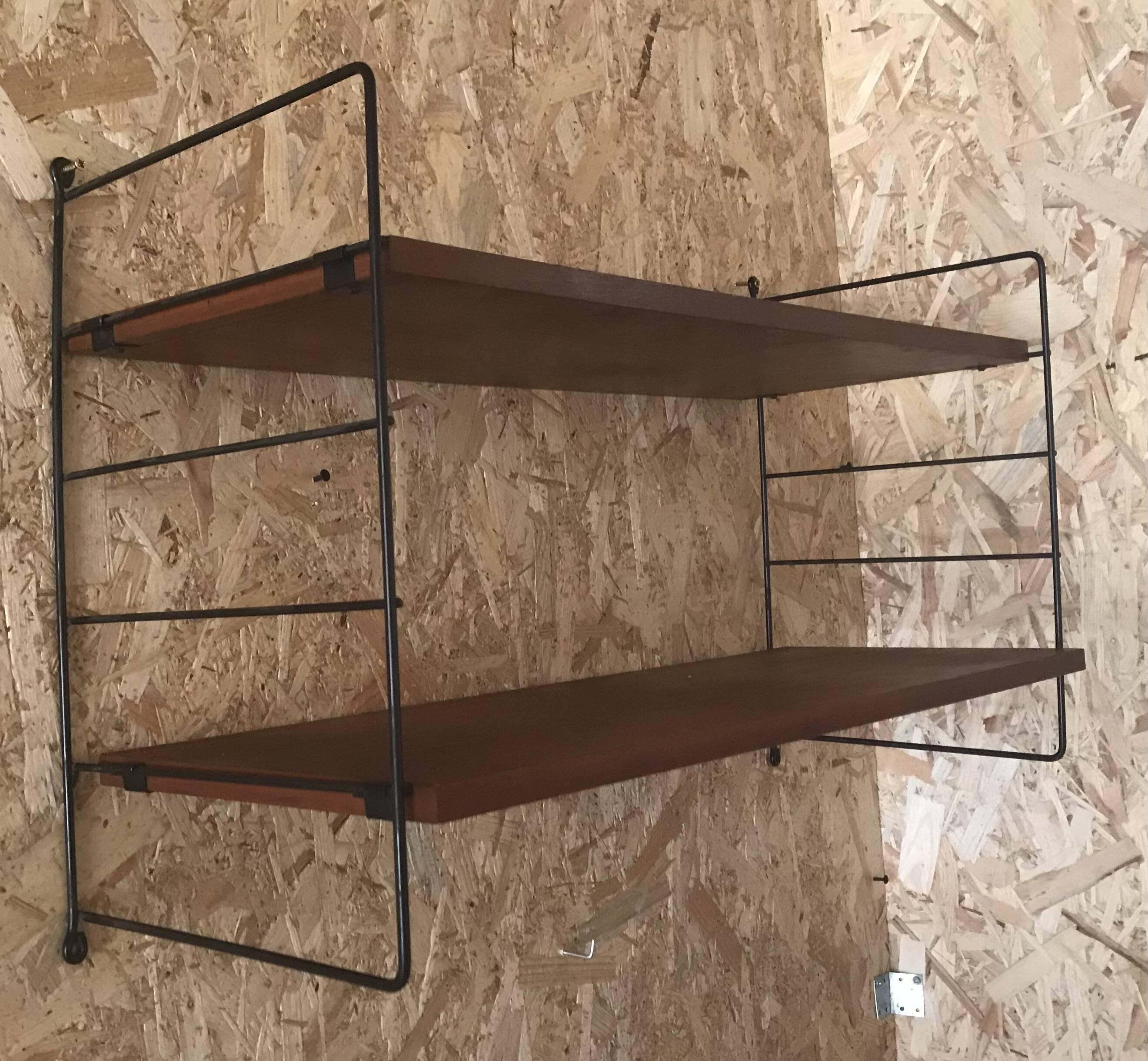 Vintage two-tier wall shelf string