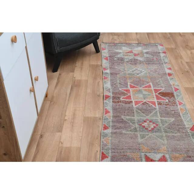 Rainbow Colorful Turkish Vintage Handmade Wool Runner Rug 86x358