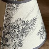 3 abats-jours en toile de Jouy grise et beige
