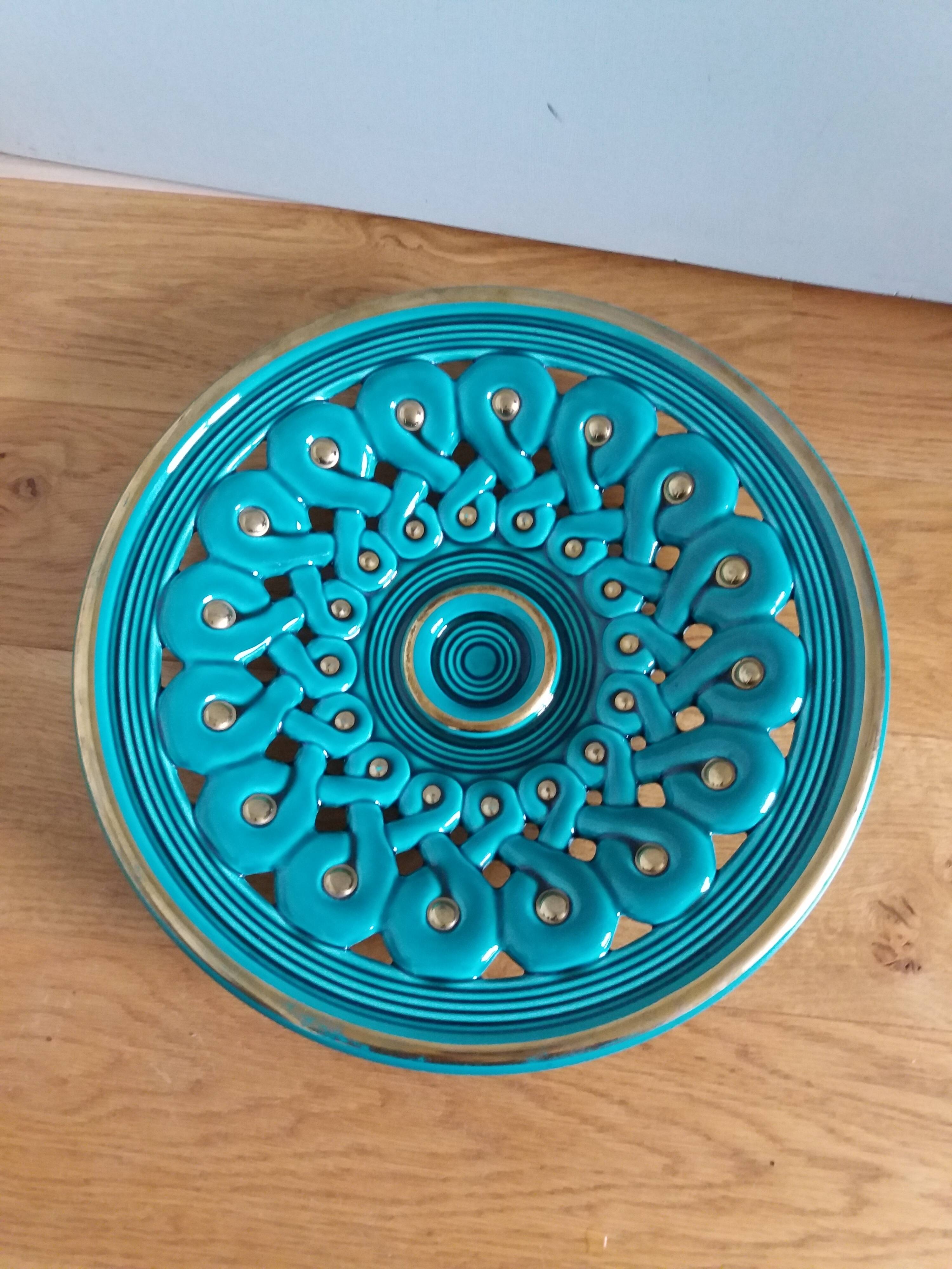 Verceram fruit bowl emerald green slip 37cm