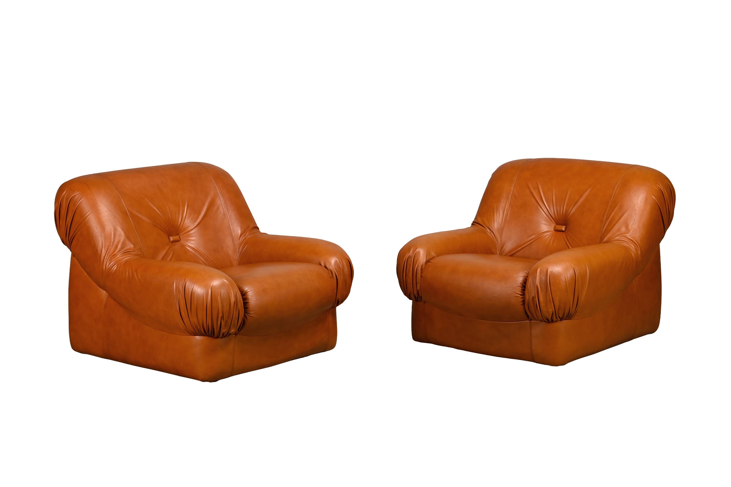 Rino Maturi Depositato Lounge Chairs in cognac leather for Mimo Padova