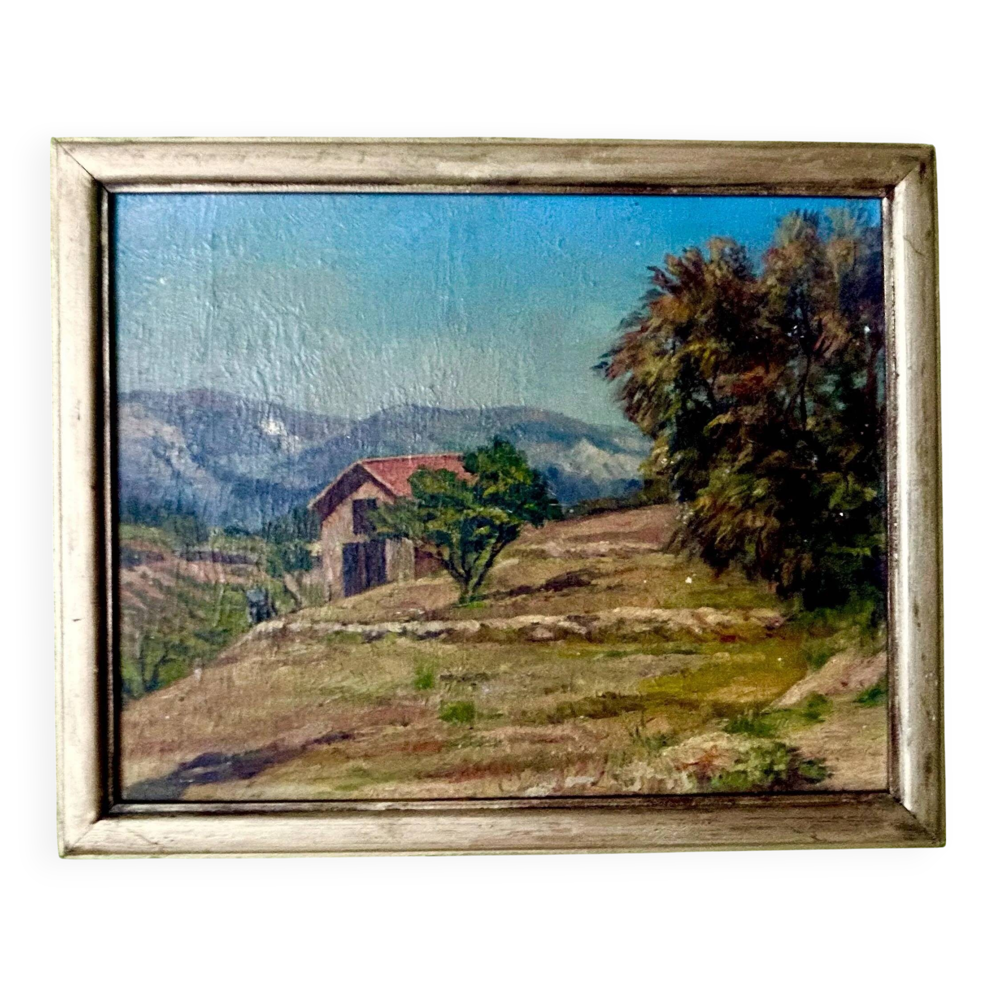 1920s French Impressionist Oil on Panel – Signed Provence Farmhouse Landsca
