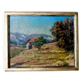 Huile sur panneau impressionniste français des années 1920 – Paysage de ferme provençale signé