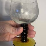 3 two-tone stemmed glasses with olive green stems