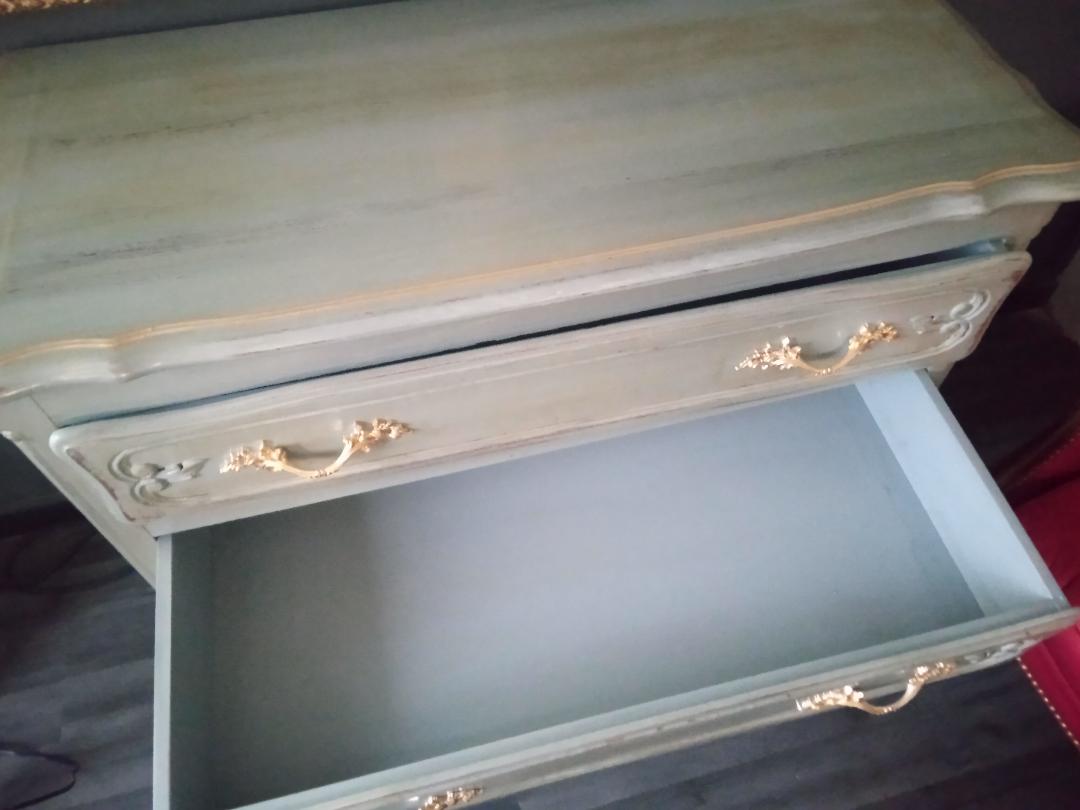 Louis XV-style patinated grey chest of drawers