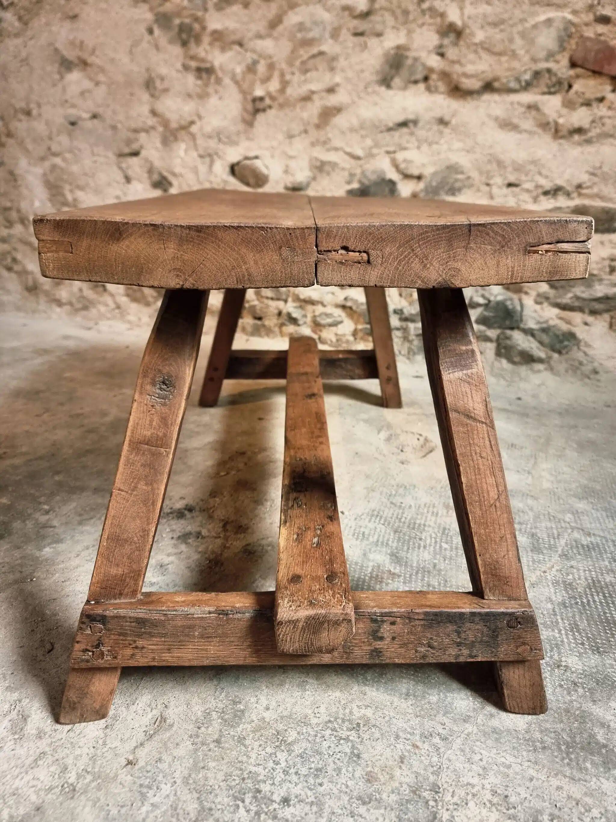 19th Century French Oak Farmhouse Bench - Handcrafted Rustic Work Table