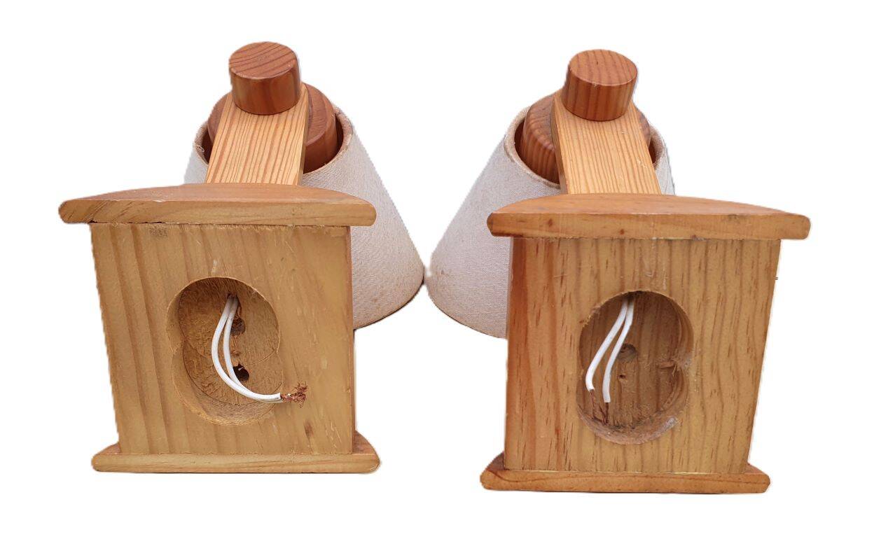 2 vintage pine wall light fixtures