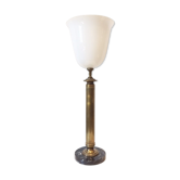 Neo-classical bronze lamp, opaline vasque, 1950